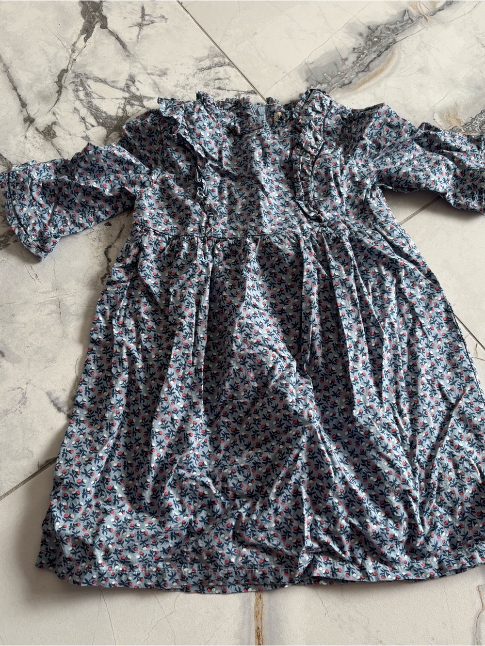 Girls Floral Ruffle-Trim Dress in Blue and Pink